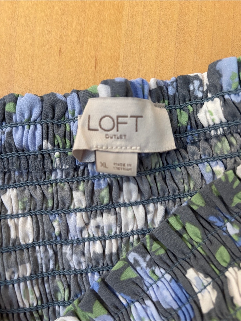 LOFT Women Blue and Green Floral Smocked Dress - Picture 2 of 4